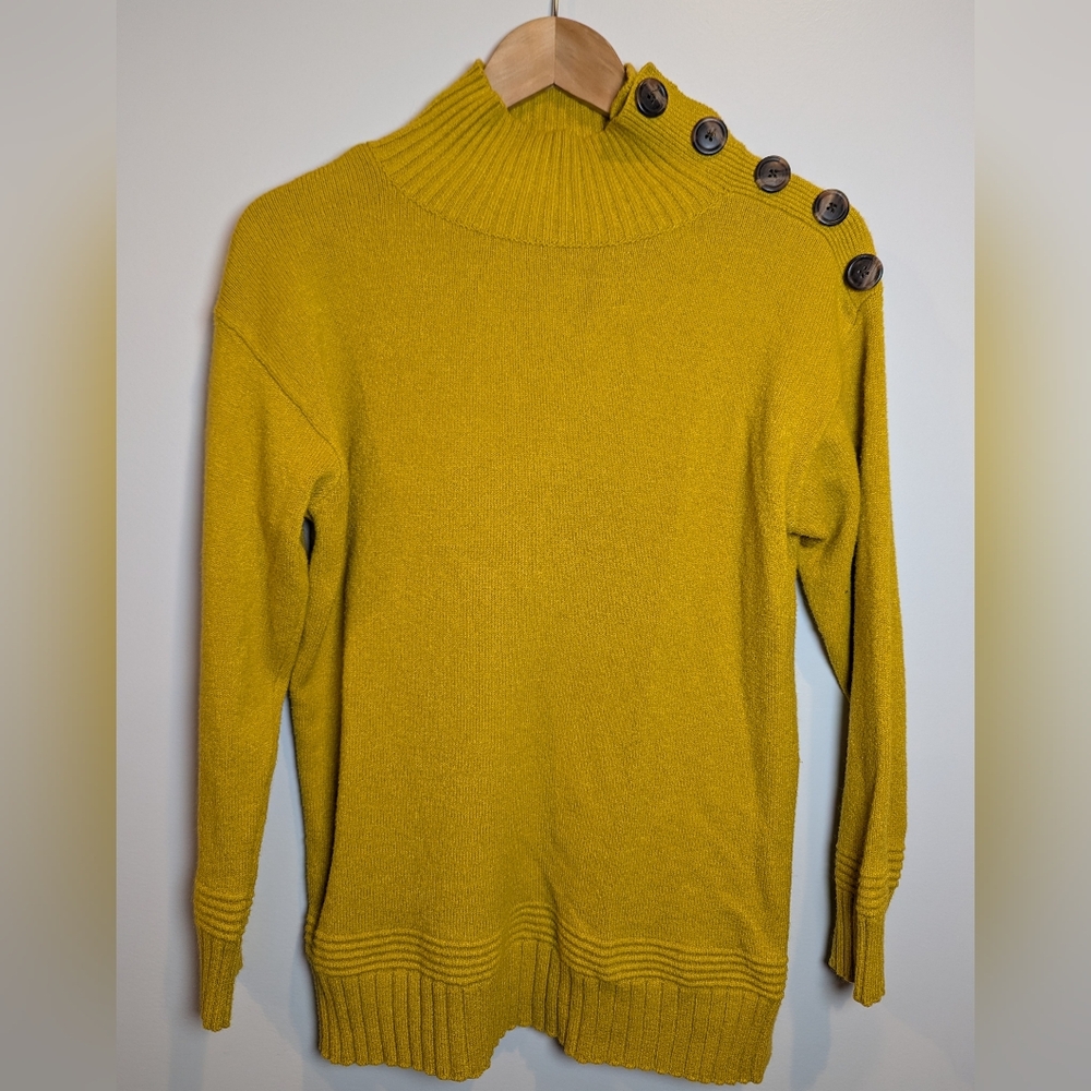 Anthropologie Women's Size XS MARGARITA  Yellow Button-Accent Turtleneck Sweater